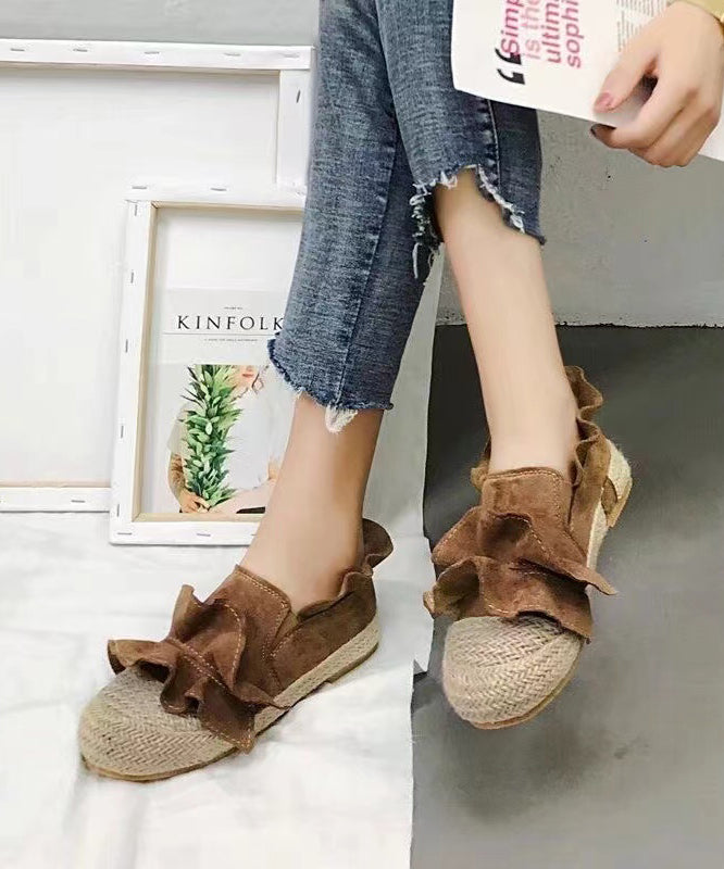 Casual Brown Ruffled Splicing Versatile Flat Feet Shoes AP1038 shoe-PDX240905