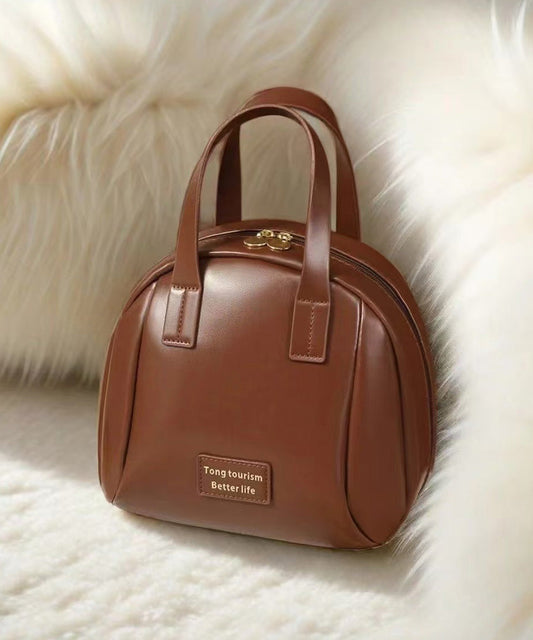 Durable Tote Faux Brown Handbag Solid Casual Leather FashionChic