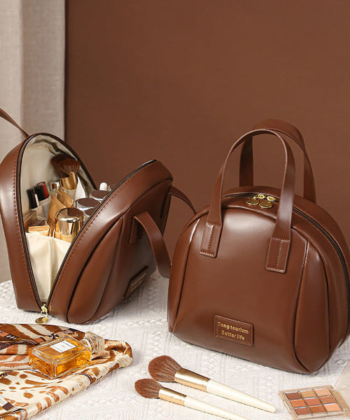 Durable Tote Faux Brown Handbag Solid Casual Leather FashionChic