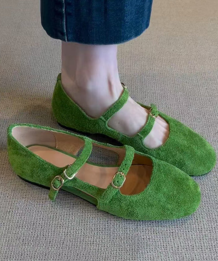 Suede Feet Green Buckle Casual Shoes Splicing Flat Strap FashionChic