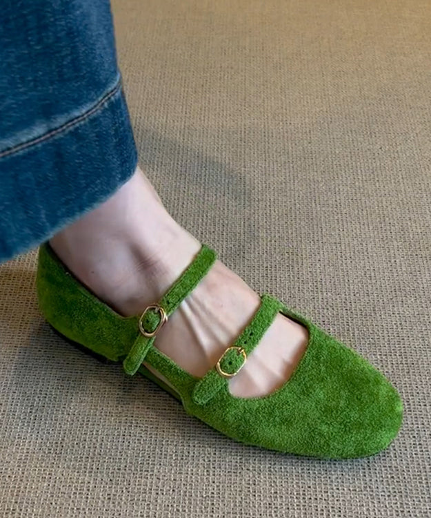 Suede Feet Green Buckle Casual Shoes Splicing Flat Strap FashionChic