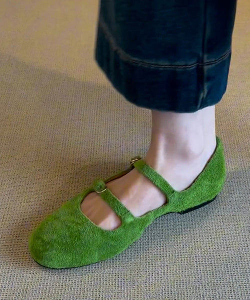 Suede Feet Green Buckle Casual Shoes Splicing Flat Strap FashionChic