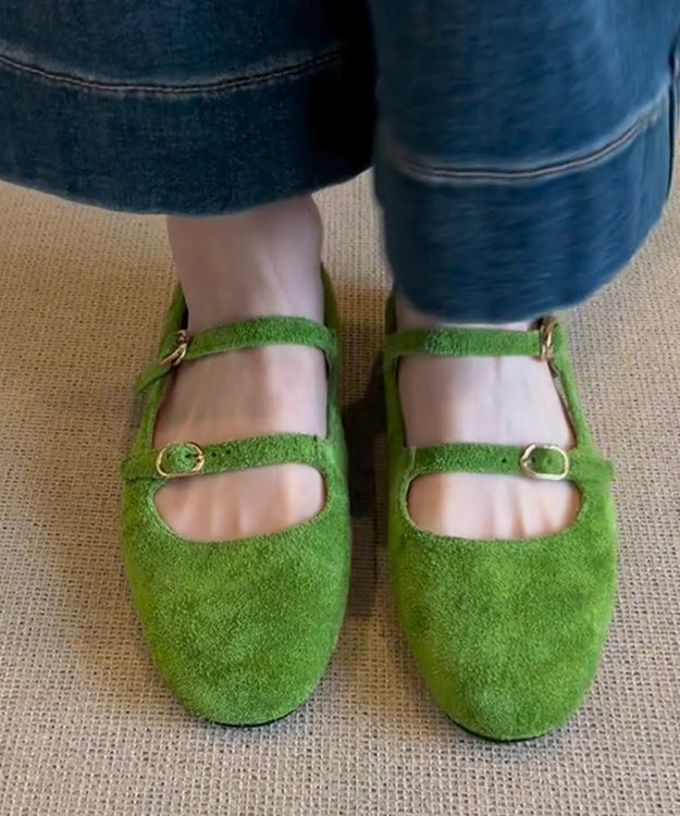 Suede Feet Green Buckle Casual Shoes Splicing Flat Strap FashionChic