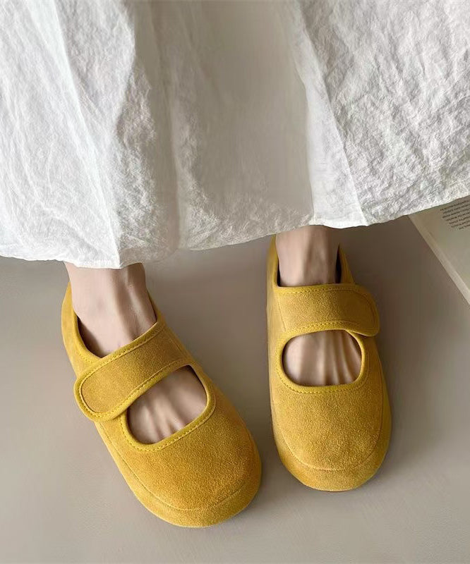 Platform Splicing Shoes Buckle Casual Yellow Flats Suede Strap FashionChic
