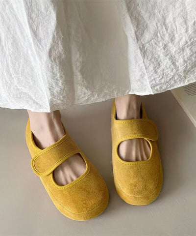 Platform Splicing Shoes Buckle Casual Yellow Flats Suede Strap FashionChic