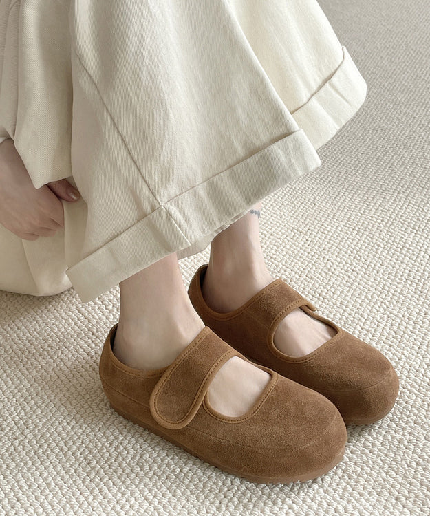 Platform Splicing Shoes Buckle Casual Yellow Flats Suede Strap FashionChic