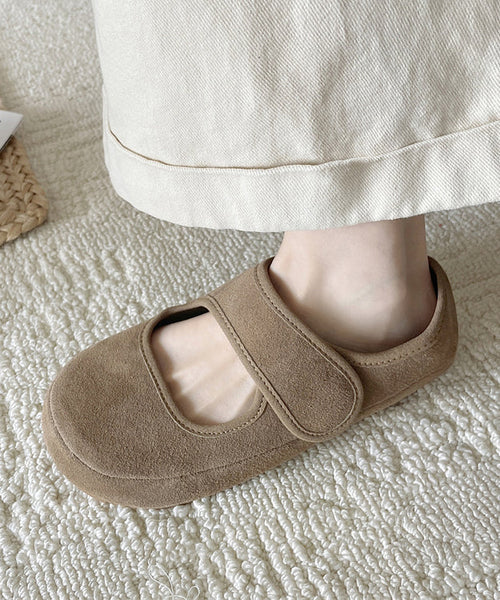 Platform Splicing Shoes Buckle Casual Yellow Flats Suede Strap FashionChic