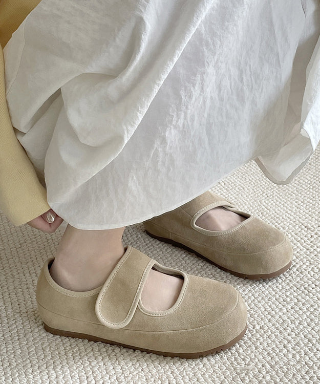Platform Splicing Shoes Buckle Casual Yellow Flats Suede Strap FashionChic