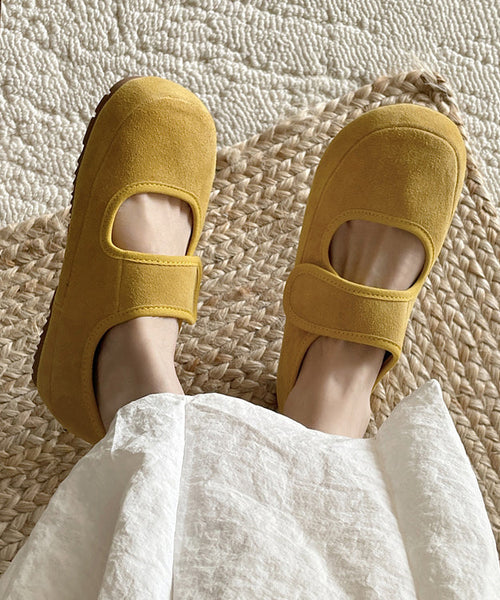 Platform Splicing Shoes Buckle Casual Yellow Flats Suede Strap FashionChic