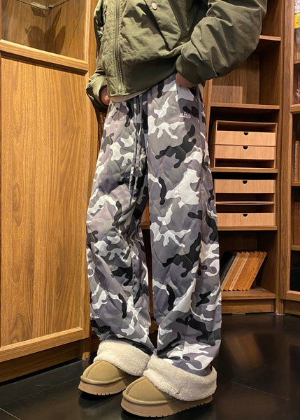 Casual Camouflage Elastic Waist Patchwork Warm Fleece Men Pants Winter RM038 ABC