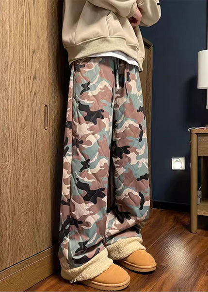Casual Camouflage Elastic Waist Patchwork Warm Fleece Men Pants Winter RM038 ABC