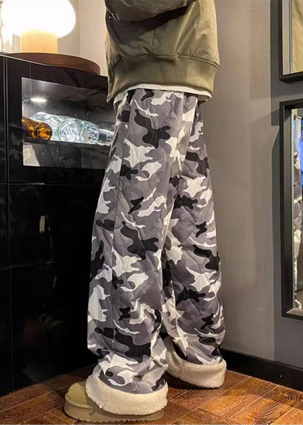 Casual Camouflage Elastic Waist Patchwork Warm Fleece Men Pants Winter RM038 ABC