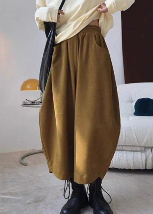 Elastic Pants Pockets Caramel Harem Spring Casual Waist FashionChic