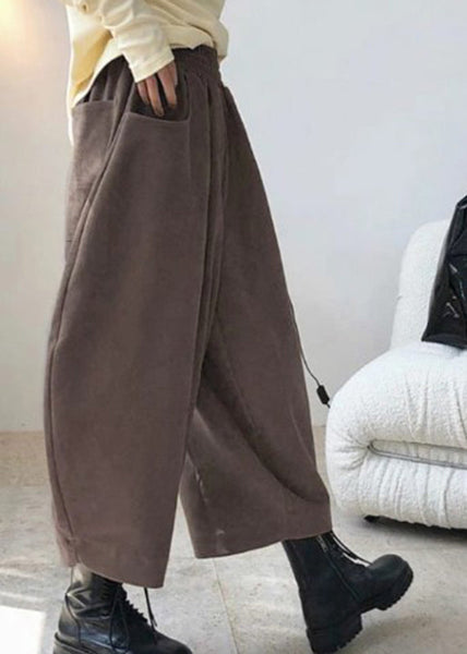 Elastic Pants Pockets Caramel Harem Spring Casual Waist FashionChic