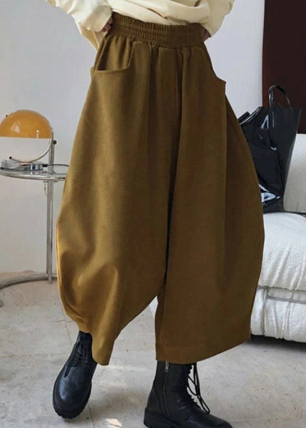 Elastic Pants Pockets Caramel Harem Spring Casual Waist FashionChic