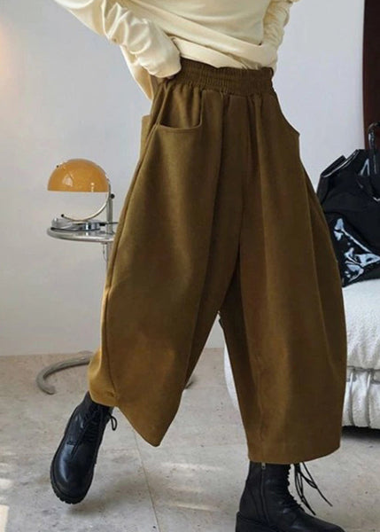 Elastic Pants Pockets Caramel Harem Spring Casual Waist FashionChic