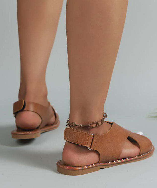 Casual Chocolate Faux Leather Comfy Sandals Cross Strap YR034 ABC