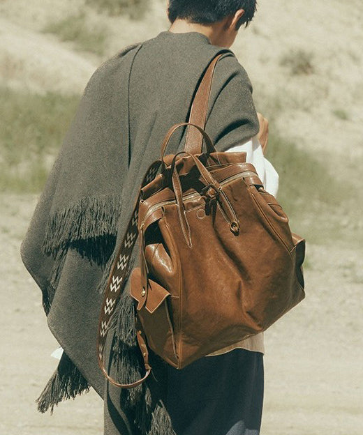 Oversize Casual Leather Solid Bag Backpack Chocolate Durable FashionChic