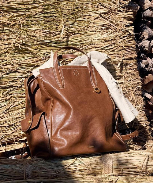 Oversize Casual Leather Solid Bag Backpack Chocolate Durable FashionChic