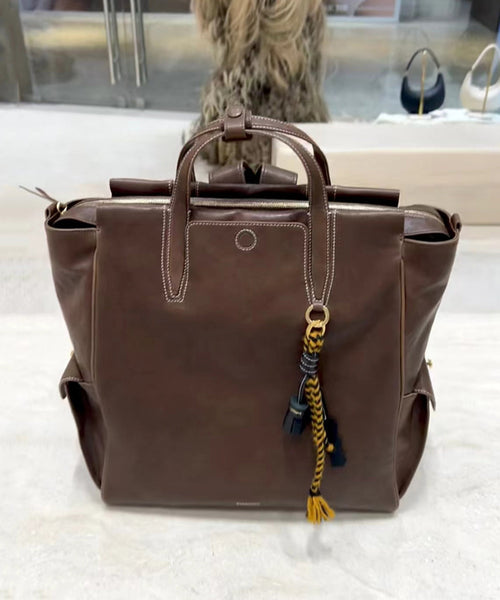 Oversize Casual Leather Solid Bag Backpack Chocolate Durable FashionChic