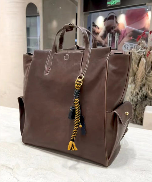 Oversize Casual Leather Solid Bag Backpack Chocolate Durable FashionChic