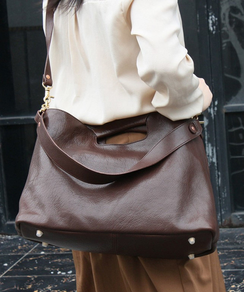 Casual Coffee Calf Leather Satchel Bag Handbag MM042 Bag-BGS240620