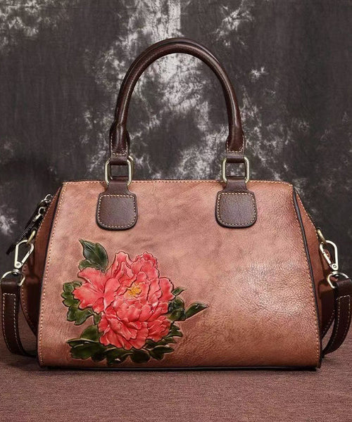 Coffee Capacity Satchel Embossed Calf Large Casual Leather FashionChic