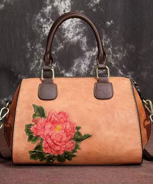 Coffee Capacity Satchel Embossed Calf Large Casual Leather FashionChic