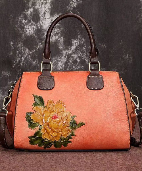 Coffee Capacity Satchel Embossed Calf Large Casual Leather FashionChic