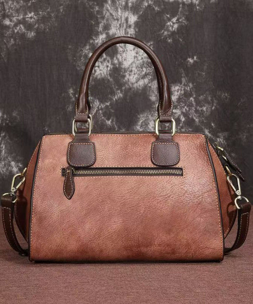 Coffee Capacity Satchel Embossed Calf Large Casual Leather FashionChic