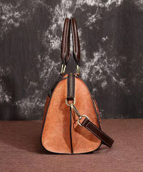 Coffee Capacity Satchel Embossed Calf Large Casual Leather FashionChic