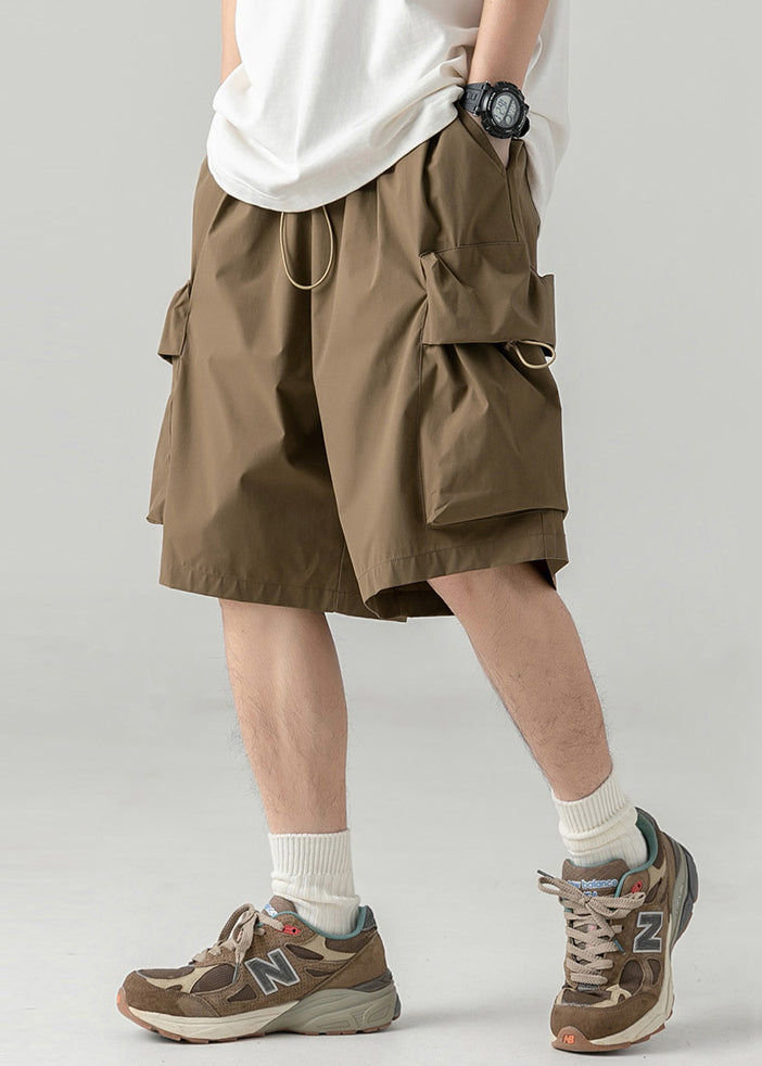 Coffee Cotton Men Pockets Summer Casual Shorts Drawstring FashionChic