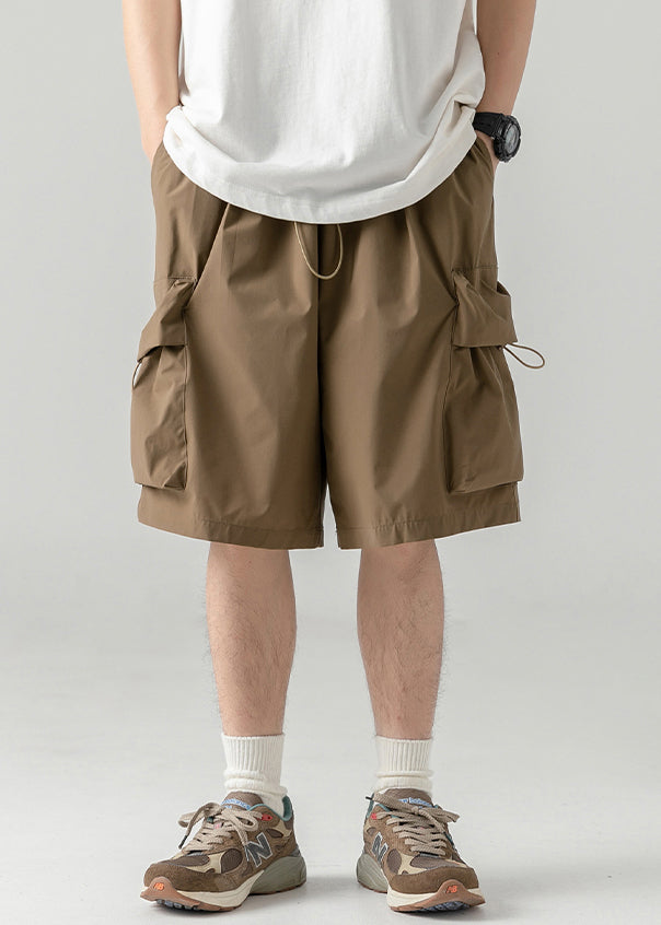Coffee Cotton Men Pockets Summer Casual Shorts Drawstring FashionChic