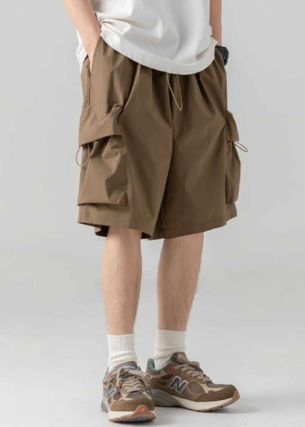 Coffee Cotton Men Pockets Summer Casual Shorts Drawstring FashionChic