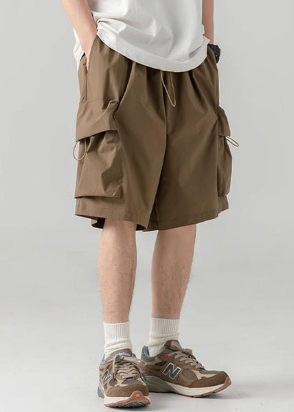 Coffee Cotton Men Pockets Summer Casual Shorts Drawstring FashionChic