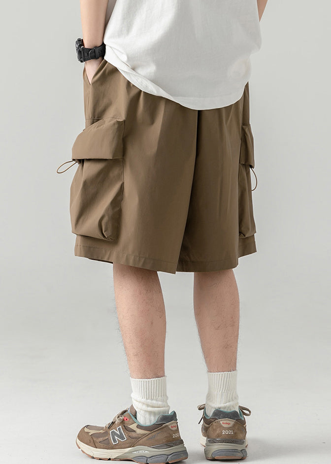 Coffee Cotton Men Pockets Summer Casual Shorts Drawstring FashionChic