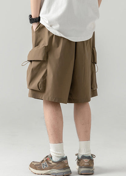 Coffee Cotton Men Pockets Summer Casual Shorts Drawstring FashionChic