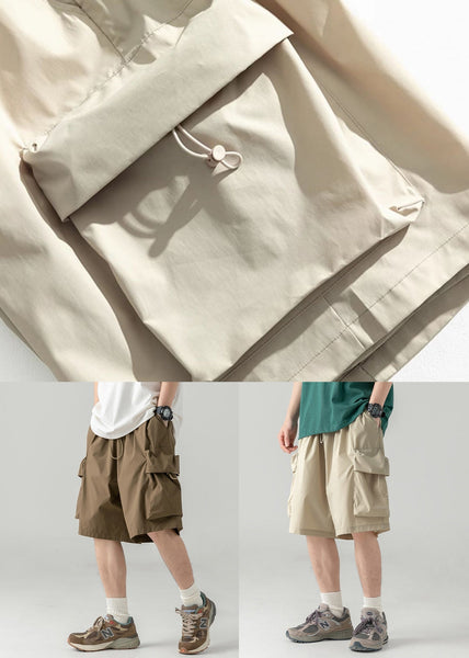 Coffee Cotton Men Pockets Summer Casual Shorts Drawstring FashionChic