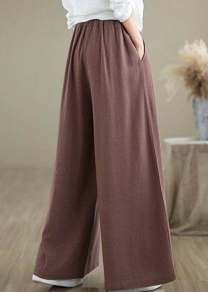 Casual Coffee Pockets Drawstring Cotton Wide Leg Pants Fall QO044 OM-ZS241008