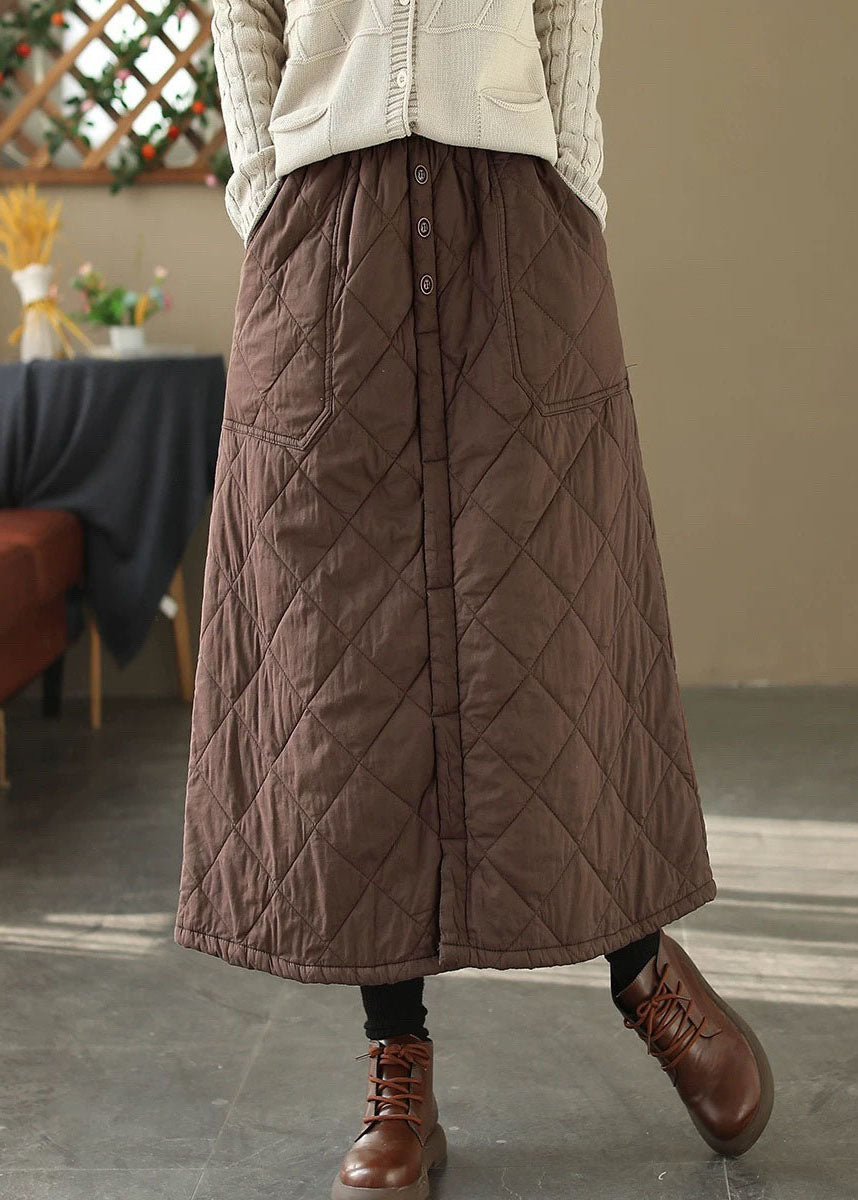 Casual Coffee Pockets Elastic Waist Fine Cotton Filled Skirt Winter RX007 ABC
