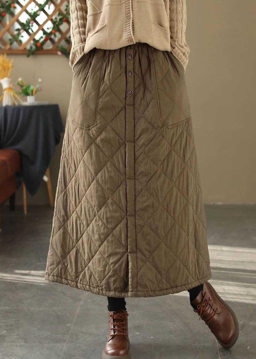 Casual Coffee Pockets Elastic Waist Fine Cotton Filled Skirt Winter RX007 ABC