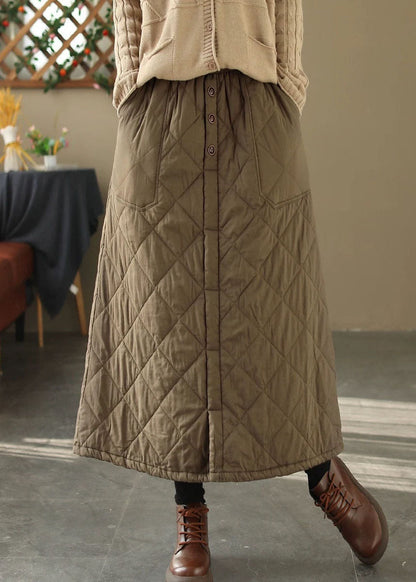 Casual Coffee Pockets Elastic Waist Fine Cotton Filled Skirt Winter RX007 ABC