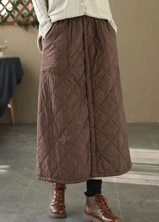 Casual Coffee Pockets Elastic Waist Fine Cotton Filled Skirt Winter RX007 ABC