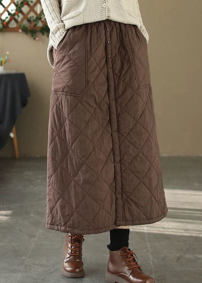 Casual Coffee Pockets Elastic Waist Fine Cotton Filled Skirt Winter RX007 ABC