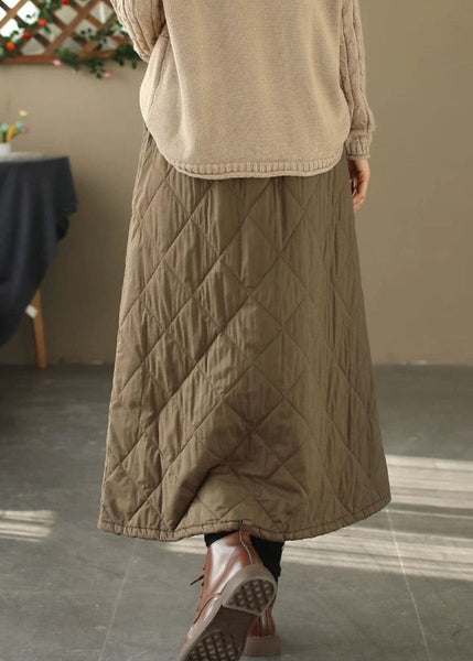 Casual Coffee Pockets Elastic Waist Fine Cotton Filled Skirt Winter RX007 ABC