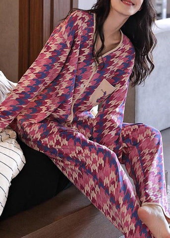 Casual Colorblock Print Pockets Button Two Pieces Set Long Sleeve XS1025 Ada Fashion