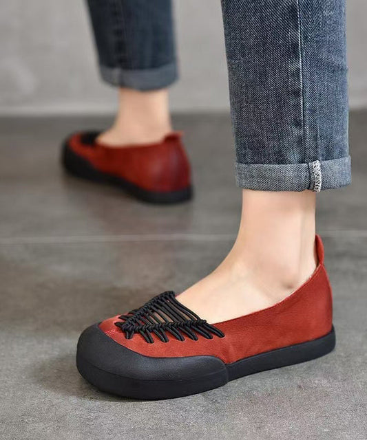 Shoes Red Comfortable Leather Splicing Casual Feet Flat Cowhide FashionChic