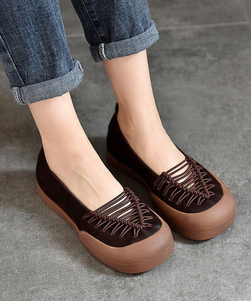 Shoes Red Comfortable Leather Splicing Casual Feet Flat Cowhide FashionChic