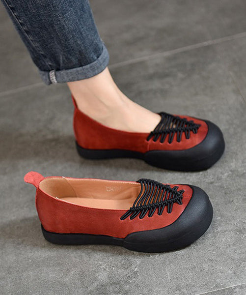 Shoes Red Comfortable Leather Splicing Casual Feet Flat Cowhide FashionChic