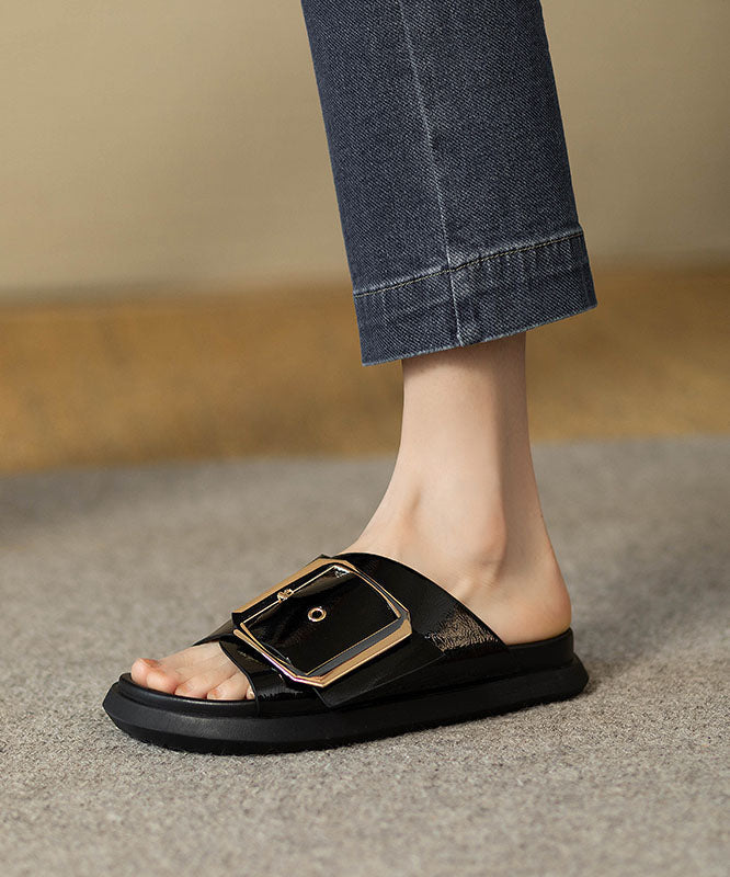 Casual Comfy Black Splicing Platform Slide Sandals QK038 shoe-LT241013